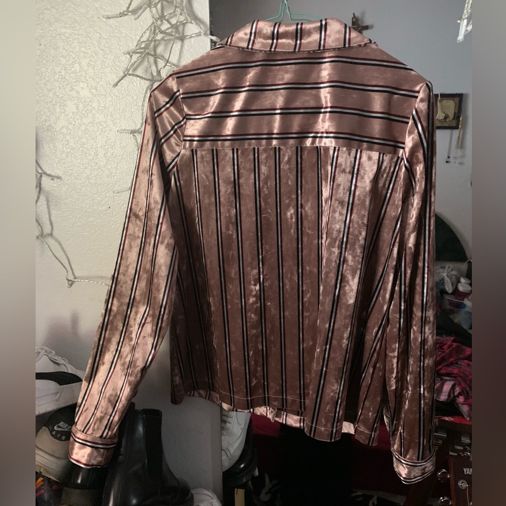 Pink w/Stripes Velvet Top - Picture 2 of 4